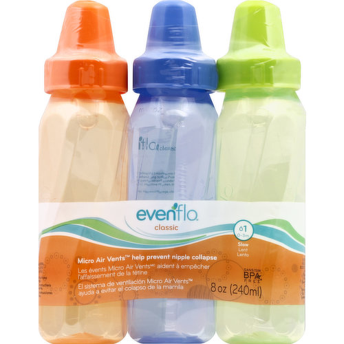 Evenflo Bottles, Slow, Tint, 8 oz, 1 0-3 m