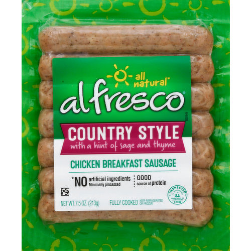 Country Style with a hint of sage and thyme. Gluten free. Good source of protein. All natural (no artificial ingredients. Minimally processed). Fully cooked. Inspected for wholesomeness by US Department of Agriculture. alfrescochicken.com.
