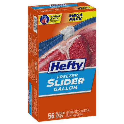 Hefty Slider Bags, Freezer, Gallon, Mega Pack - 56 bags