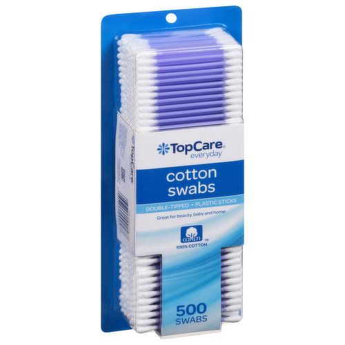 TopCare Cotton Swabs, Double-Tipped, Plastic Sticks