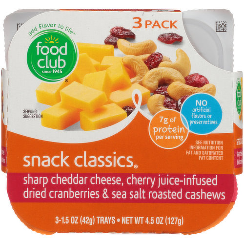 Food Club Snack Classics, Sharp Cheddar Cheese, Cherry Juice-Infused Dried Cranberries & Sea Salt Roasted Cashews