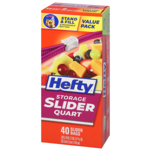 Hefty Storage Bags, Slider, Quart, Plastic Bags