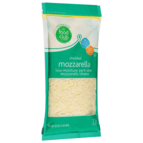 Food Club Shredded Cheese, Part-Skim, Mozzarella, Low-Moisture
