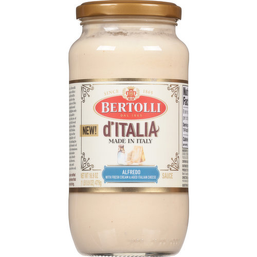 Since 1865. New! Made in Italy, Bertolli d'Italia sauces reflect Francesco Bertolli's appreciation for the simple pleasures of life; from uncomplicated food that highlights only the highest quality ingredients to the joy of connecting with loved ones around the table. Bertolli d'Italia sauces bring you the ultimate simplicity of Tuscan-style cooking by celebrating the bounty of ingredients -like tomatoes vine-ripened under the Italian sun, finely aged Italian cheeses, fresh cream, and Mediterranean olive oil. Delicious taste crafted with the experience that only time can bring.