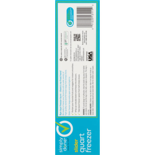 Simply Done Freezer Bags, Slider, Quart Size