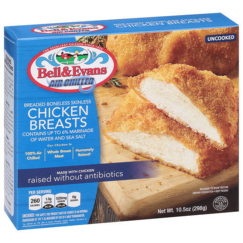 Bell & Evans Chicken Breasts, Breaded, Boneless, Skinless, Uncooked, Air Chilled
