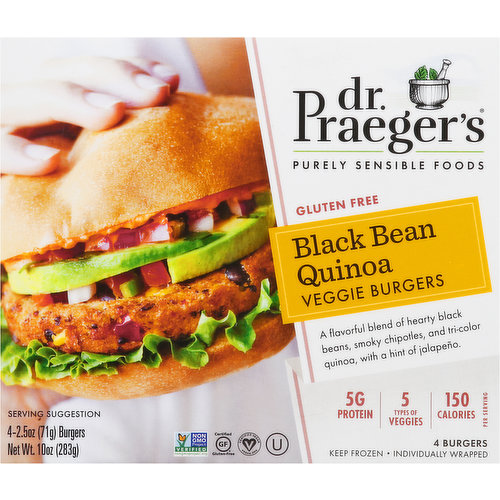 Dr Praegers Veggie Burgers, Gluten Free, Black Bean Quinoa