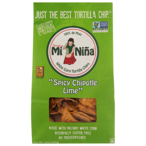 Mi Nina Tortilla Chips, White Corn, Spicy Chipotle Lime
