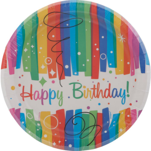 Unique Plates, Rainbow Ribbons Birthday, 6-3/4 Inch