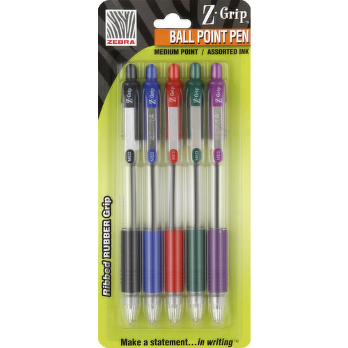 Zebra Ball Point Pen, Medium Point, Assorted Ink