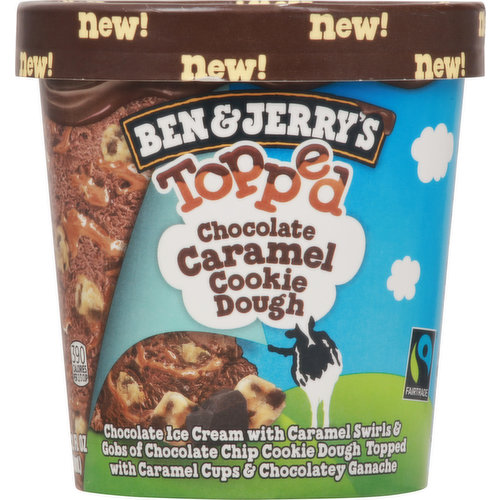 Ben & Jerry's Ice Cream, Chocolate Caramel Cookie Dough, Topped