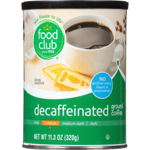 Food Club Coffee, Ground, Decaffeinated, Medium