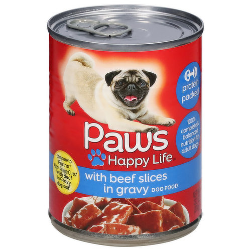 Paws Happy Life Dog Food, with Beef Slices in Gravy