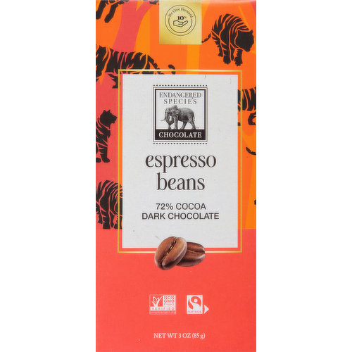 Endangered Species Dark Chocolate, Espresso Beans, 72% Cocoa