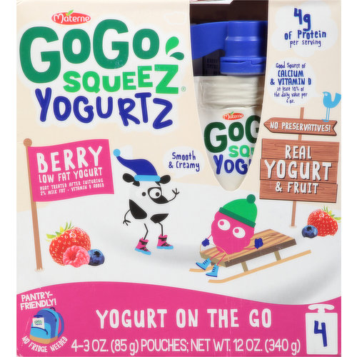 GoGo Squeez Yogurt On the Go, Berry, 4 Pack