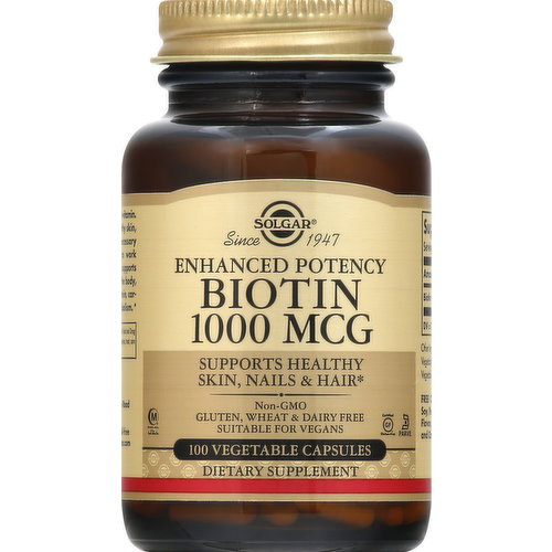 Solgar Biotin, Enhanced Potency, 1000 mcg, Vegetable Capsules