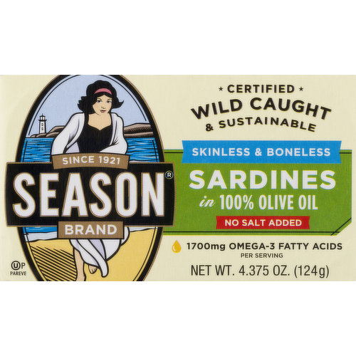 Season Sardines, No Salt Added, In 100% Olive Oil