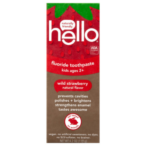 Hello Toothpaste, Fluoride, Wild Strawberry, Kids Ages, 2+