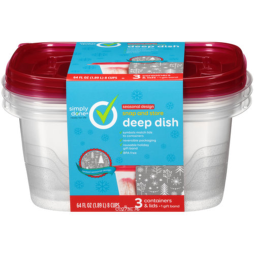 Simply Done Snap And Store Deep Dish Containers & Lids, Seasonal Design