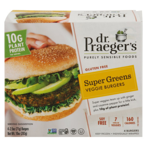 Dr. Praeger's Veggie Burgers, Gluten Free, Super Greens