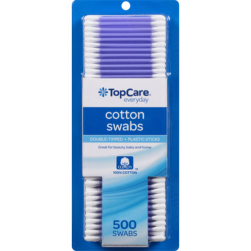 TopCare Cotton Swabs, Double-Tipped, Plastic Sticks