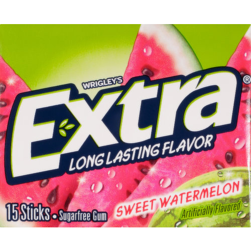 Artificially flavored. 30% fewer calories than sugared gum. Calorie content of this size piece has been reduced from 8 to 5 calories. Contains bioengineered food ingredients. Long lasting flavor. www.extragum.com. Questions? Comments? Call 1-800-974-4539. Dispose of properly.