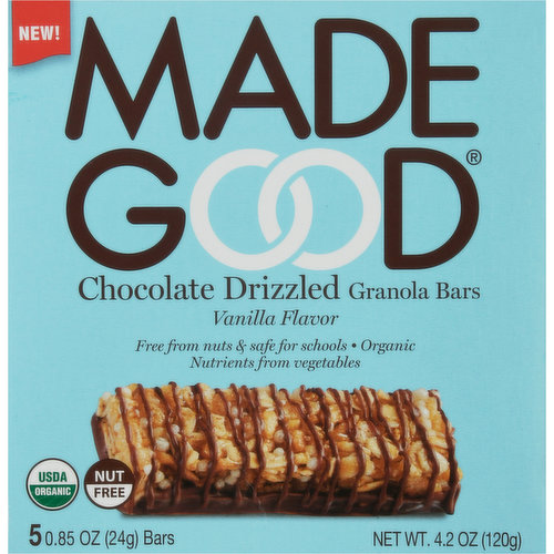 Made Good Granola Bars, Vanilla Flavor, Chocolate Drizzled, 5 Pack