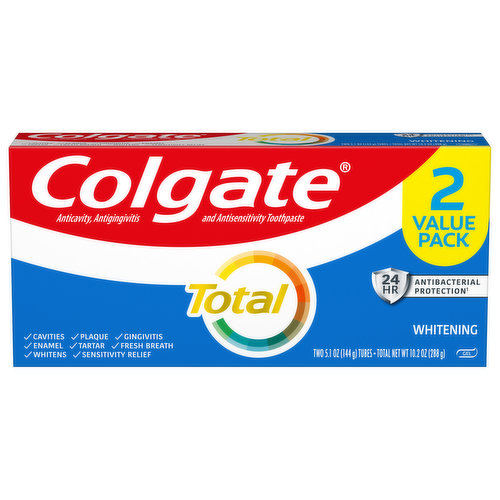 Colgate Toothpaste, Whitening, 2 Value Pack, Gel
