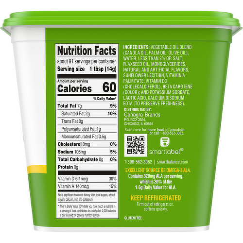 Calories in Smart Balance Original Buttery Spread and Nutrition Facts