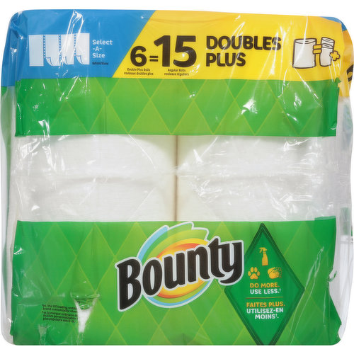 Bounty Double Plus Select-A-Size White Paper Towel Rolls, 2 rolls