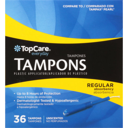 TopCare Tampons, Plastic Applicator, Regular Absorbency, Unscented