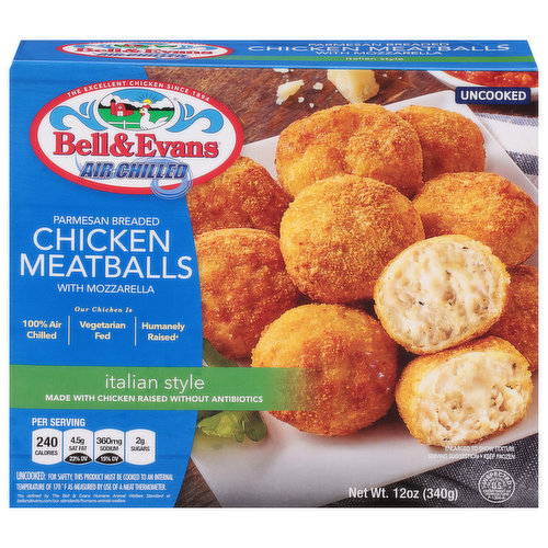 Bell & Evans Chicken Meatballs, with Mozzarella, Parmesan, Italian Style, Breaded, Air Chilled