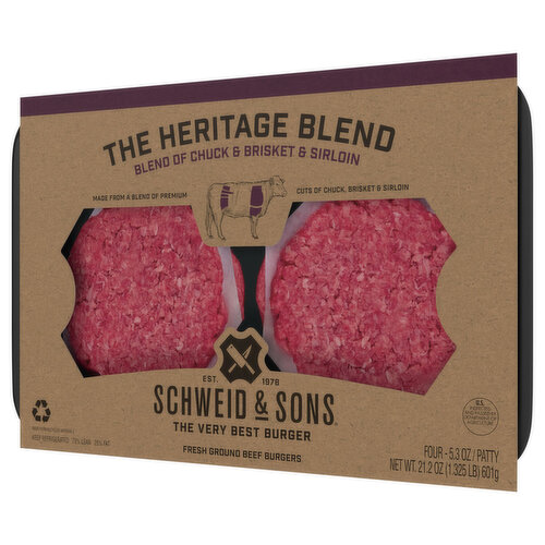 Schweid & Sons Beef Burgers, Fresh Ground, 75%/25%, The Heritage Blend