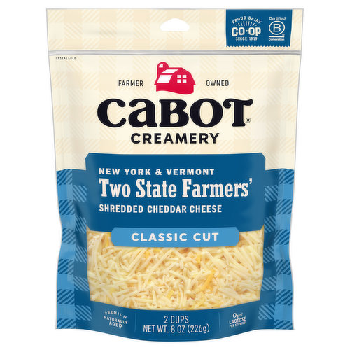 Cabot Creamery Shredded Cheese, Cheddar, New York & Vermont, Classic Cut