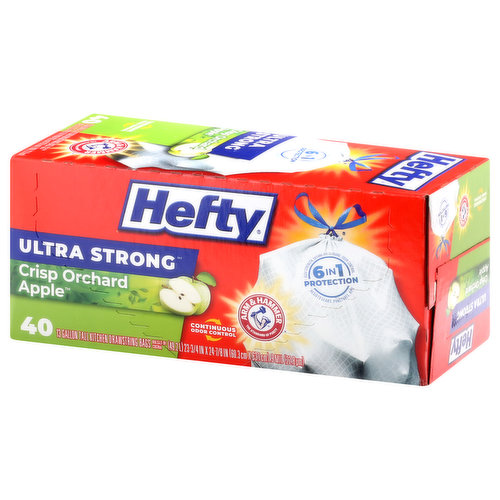 Hefty Ultra Strong Tall Kitchen and Trash Bags, 13 gal, 0.9 mil, White, 40/bx, 6 Boxes/Carton