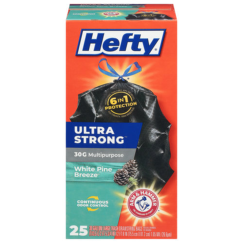 Hefty Trash Bags, Drawstring, Multipurpose, White Pine Breeze, Large, 30 Gallon