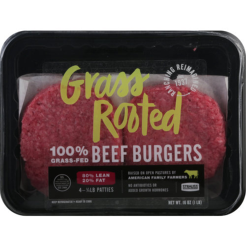 Grass Rooted Beef Burgers, 80%/20%