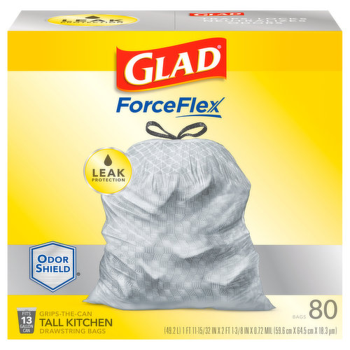 Glad Drawstring Bags, Tall Kitchen,13 Gallon