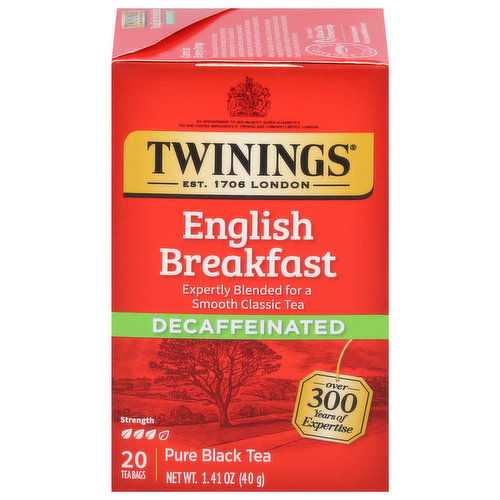 Twinings Black Tea, Decaffeinated, English Breakfast, Pure, Tea Bags