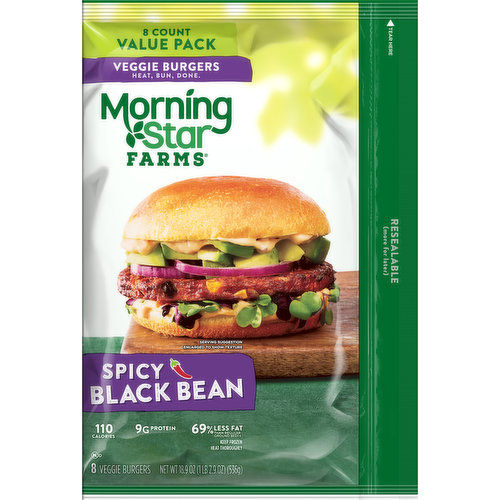 MorningStar Farms Veggie Burgers, Spicy Black Bean, Value Pack