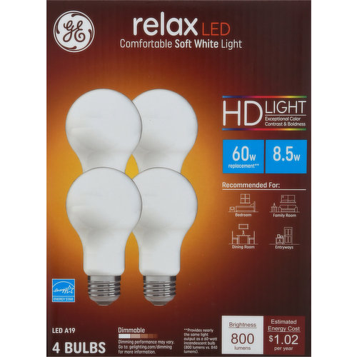 GE Bulbs, LED, HD Light, Soft White, 8.5 Watts