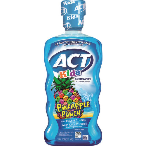 ACT Fluoride Rinse, Anticavity, Alcohol Free, Pineapple Punch, Kids