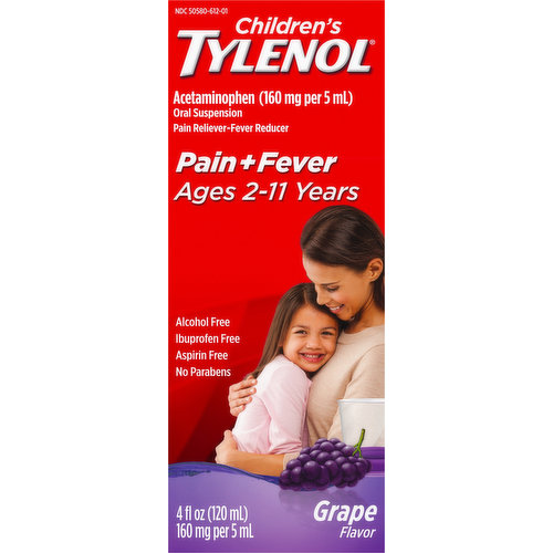 Tylenol Pain + Fever, Children's, Grape Flavor