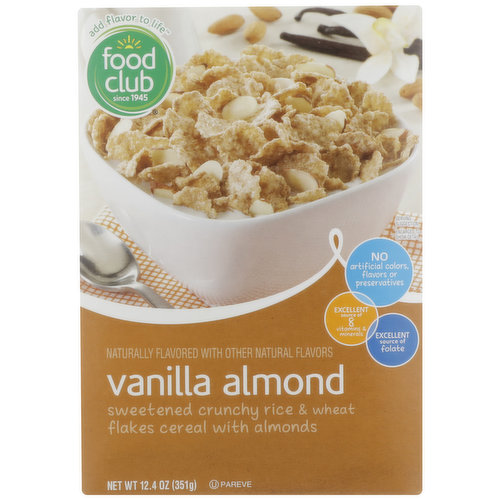 Food Club Vanilla Almond Sweetened Crunchy Rice & Wheat Flakes Cereal With Almonds