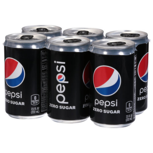 Pepsi Zero Sugar Cola Soda Pop, 7.5 fl oz, 6 Pack Cans, Allergens Free,  Soft Drink