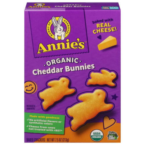 Annie's Baked Crackers, Organic, Cheddar Bunnies