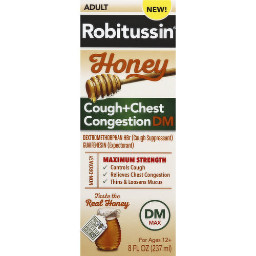 Robitussin Cough + Chest Congestion DM, Maximum Strength, Adult, Honey