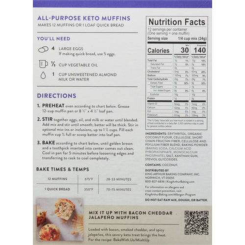 King Arthur Baking Company All-Purpose Keto Muffin Mix, 10 oz