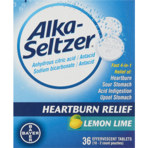Alka-Seltzer Heartburn Relief, Lemon Lime, Effervescent Tablets,