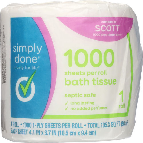 Simply Done Bath Tissue, 1 Ply